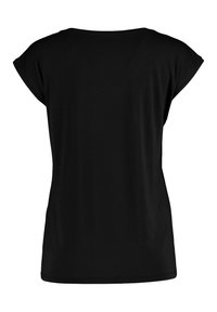 Black short-sleeve T-shirt with a loose fit, round neckline, and smooth cotton texture. Simple design, no patterns or accents.