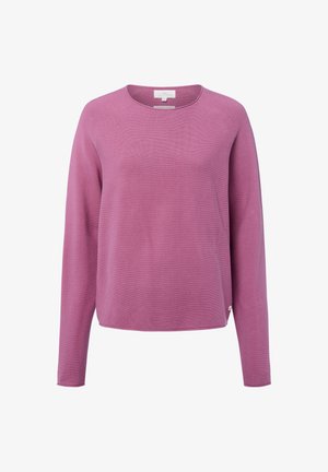 Maglione lavanda a maniche lunghe, con scollatura a girocollo e un piccolo dettaglio di bottone laterale, esposto su uno sfondo bianco.