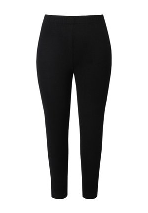 Sorte stramme ankellange bukser med elastisk talje, designet for en behagelig og strømlinet pasform.