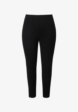Pantalon noir slim jusqu'aux chevilles avec une ceinture élastique, conçu pour un ajustement confortable et élégant.