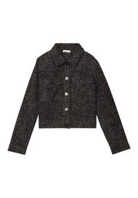Giacca nera e bianca a trama strutturata, tagliata, con colletto, bottoni frontali e due tasche aperte sul petto. Presenta maniche lunghe e una vestibilità sartoriale.