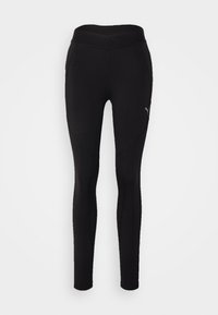 Zwarte leggings met een hoge tailleband, strakke ontwerp en contrasterende paneelstiksels. Voorzien van een klein logo aan de zijkant.
