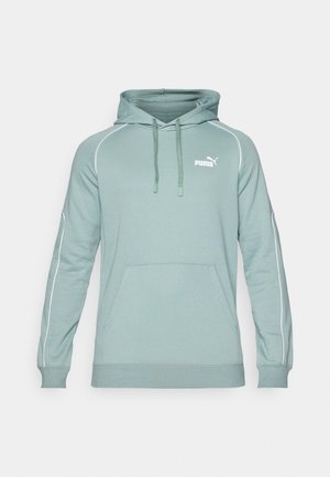 Light green hoodie with a front pocket, drawstring hood, white piping on sleeves, and Puma logo on the chest. Soft texture.