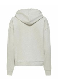 Hellgrauer Hoodie mit weichem Material, übergroßem Design, Kordelzugkapuze und gerippten Bündchen. Er verfügt über eine verkürzte Länge und einen minimalistischen Stil.