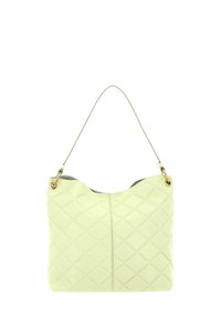 Quilted light green leather handbag with a curved top, a single shoulder strap, and gold hardware accents. Smooth texture and structured shape.