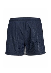 Short de bain homme bleu marine avec taille élastique et poche arrière, avec un motif brillant subtil sur toute la surface.