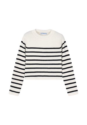 Maglione corto a righe bianche e nere, con scollo rotondo e maniche lunghe, realizzato in morbido tessuto a maglia con finitura testurizzata.