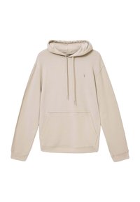 Hellbeiger Hoodie mit Fronttasche, Kapuze mit Kordelzug und gerippten Bündchen. Verfügt über ein kleines Logo auf der Brust. Glatter, Baumwollmischstoff.