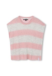 Camiseta de manga corta y corte holgado en punto suave, con rayas alternas en rosa claro y gris. Escote redondeado con etiqueta de la marca en el dobladillo.