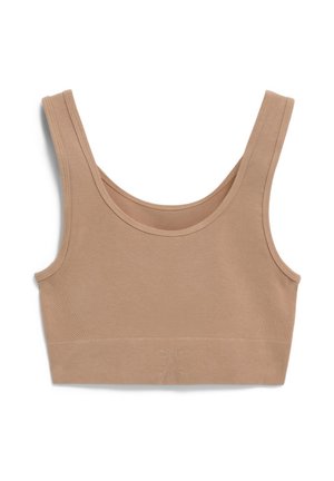 Naadloze bralette van een katoenmengsel in naaktkleur, met brede schouderbanden, een ronde halslijn en een geribbelde band aan de onderkant.