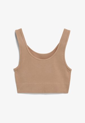 Naadloze bralette van een katoenmengsel in naaktkleur, met brede schouderbanden, een ronde halslijn en een geribbelde band aan de onderkant.