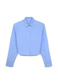Camicia cropped azzurro chiaro con maniche lunghe, chiusura a bottoni e colletto classico. Realizzata in tessuto morbido con un design pulito e sartoriale.