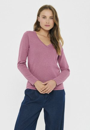 MILA LS V-NECK - Pullover - red violet melange