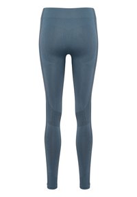 Hoch geschnittene Sportleggings in Dunkelblau, mit geripptem Material, Mesh-Einsätzen und nahtlosem Design für zusätzlichen Komfort und Atmungsaktivität.