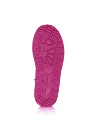 Suela de zapato de goma rosa con un patrón de relieve texturizado, que presenta surcos y formas redondeadas para un mejor agarre y tracción. Acabado suave.