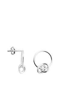 Silverörhängen med sammanlänkande cirkulära mönster, polerad finish och stiftstängning. Lätta med slät textur.