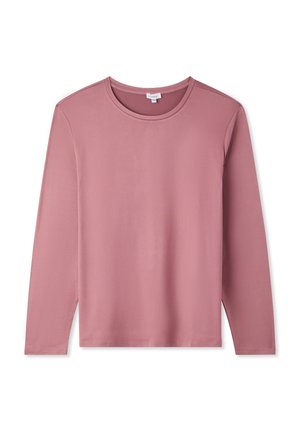 Maglietta a maniche lunghe in morbido tessuto rosa chiaro. Presenta un colletto rotondo e una linea semplice, senza motivi o decorazioni visibili.