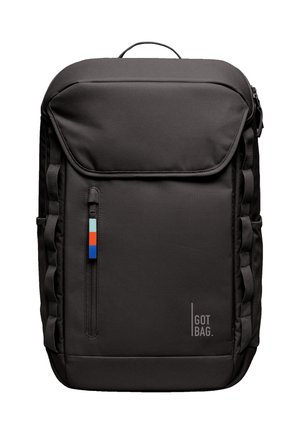 Black rectangular backpack with top handle, front zip pocket with multicolor zipper pull, and "GOT BAG" logo on lower right.