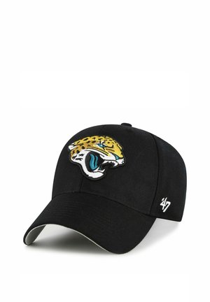 Schwarze Baseballkappe mit einem brüllenden gelb-schwarzen Jaguar-Logo auf der Vorderseite und einem weißen „47“ seitlich bestickt.
