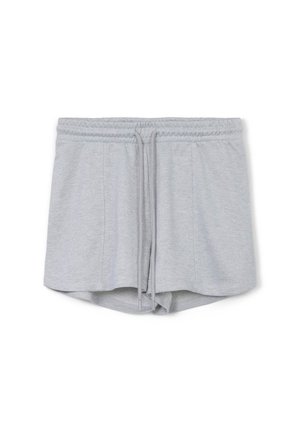 Jasnoszare szorty z bawełny z elastycznym paskiem w talii i sznurkiem. Oferują luźny krój oraz miękką, gładką fakturę.