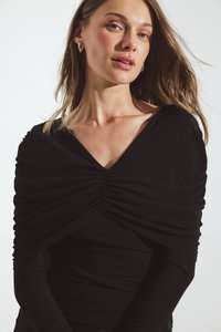 FRONT ROUCHED - Long sleeved top - black