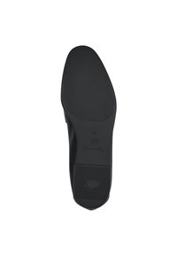 Black shoe sole with a smooth, rubbery texture. Features a prominent brand logo and a rounded toe design. Size marked as 37.