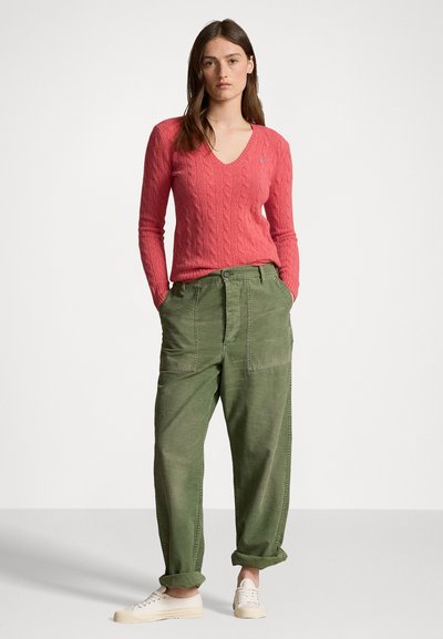 Polo Ralph Lauren CABLE KNIT WOOL CASHMERE V-NECK SWEATER - Pulóver - rosette heather