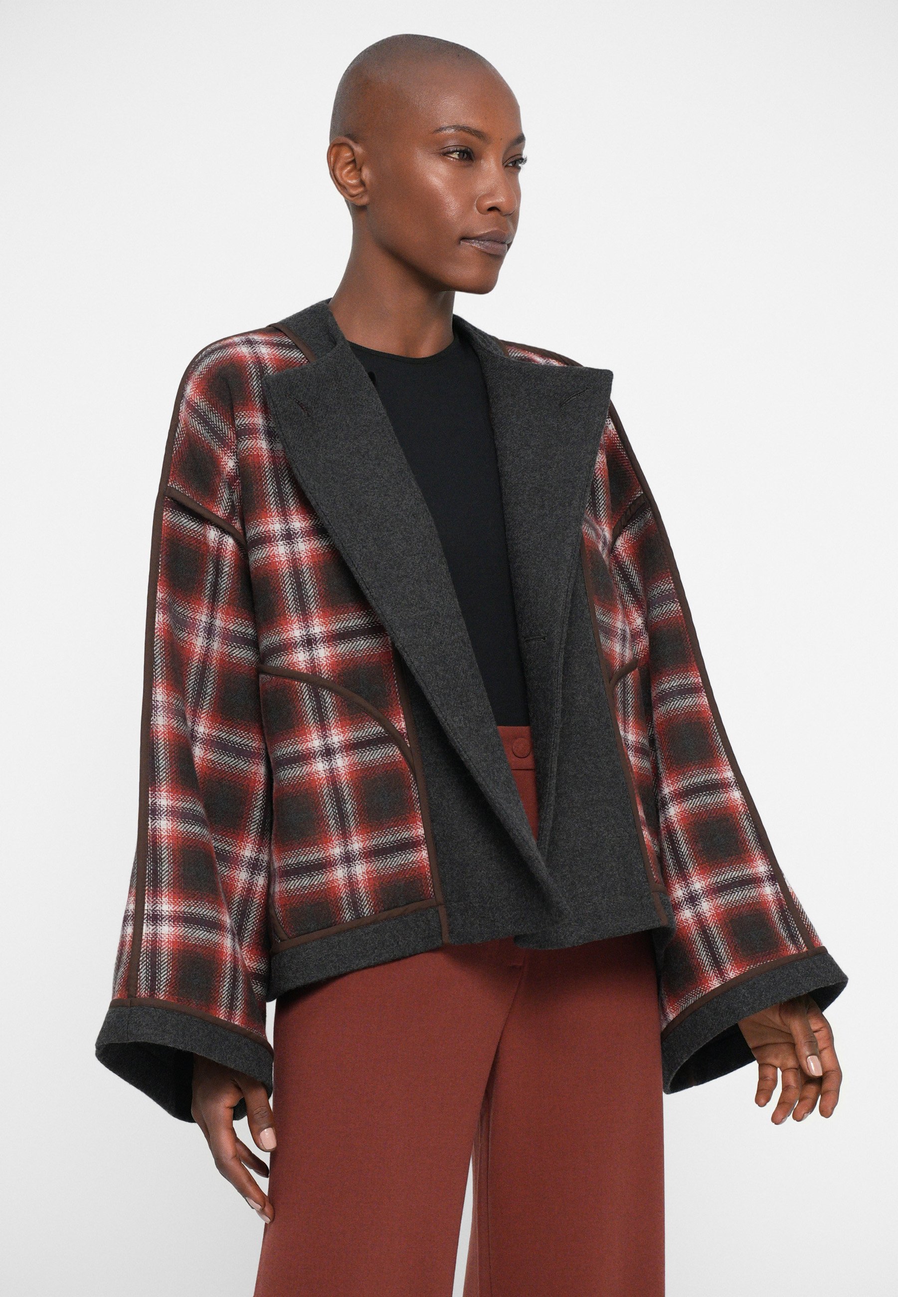 Rodebjer CHECK - Short coat - cherry mahogany/phantom/dark red