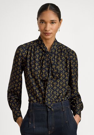 GEO-PRINT CREPE TIE-NECK BLOUSE - Gombos blúz - navy
