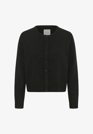 Svart stickad knäpp cardigan med lång ärm och rund halsringning, märkt "Part Two."