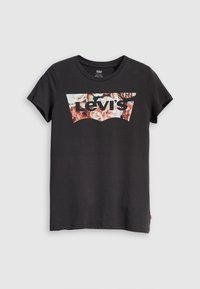 Czarny bawełniany t-shirt z krótkim rękawem, z kwiatowym logo Levi's z przodu. Okrągły dekolt i gładkie wykończenie.