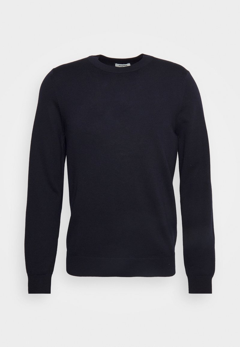 Marineblauwe crewneck sweatshirt van zachte stof, met lange mouwen en geribbelde manchet- en onderrand. Eenvoudig design zonder zichtbare patronen of logo's.