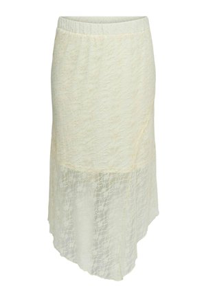 Kreemjas pitsist midi seelik läbipaistva kihilise disaini ja asümmeetrilise äärega.