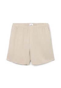 Shorts beige leggeri con cintura elastica e vestibilità rilassata. Realizzati in tessuto morbido, presentano orli dritti e tasche laterali.