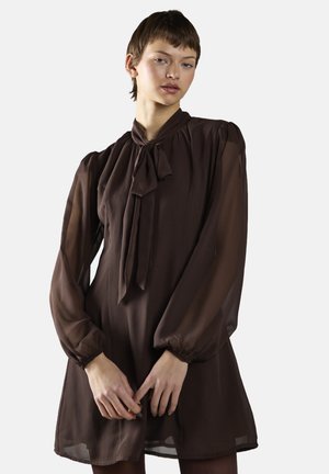 LONG PUFF SLEEVE HIGH-NECK MINI - Jurk - brown
