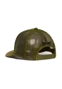 Oliwkowa czapka typu trucker z uformowanym przodem i siateczkowym tyłem, z zakrzywionym daszkiem i regulowanym zapięciem zatrzaskowym.