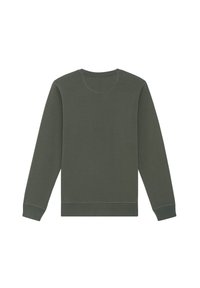 Olijfgroene sweatshirt met lange mouwen, ronde hals, ribgebreide manchetten en zoom. Gemaakt van een zachte stof met een gladde textuur. Minimalistisch ontwerp.