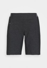 Tmavě šedé sportovní šortky s hladkým povrchem, dvěma bočními kapsami a kontrastním pasem ve světlejším odstínu.