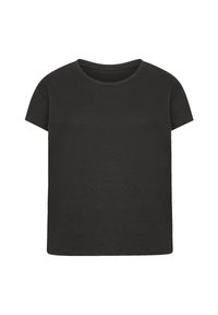 Black short-sleeve t-shirt with a round neckline, made of soft cotton fabric, featuring a straight cut and minimal design.