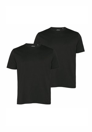 Schwarze Baumwoll-T-Shirts im Doppelpack, mit Rundhalsausschnitt, kurzen Ärmeln und kleinem Logo auf der Brust. Klassischer Schnitt.