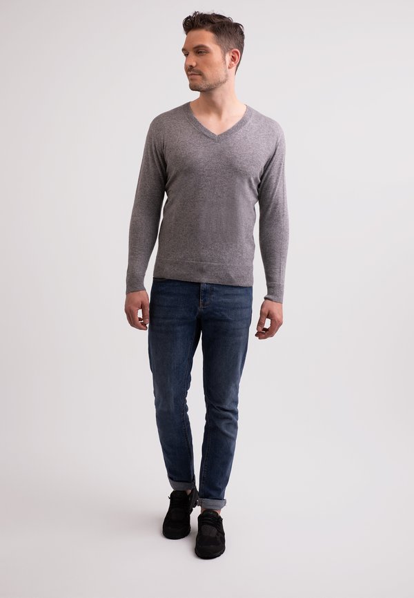 Strickpullover - mittel grau melange