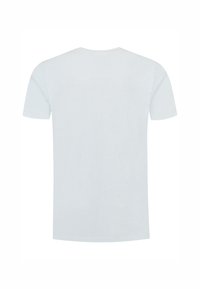 Lichtblauwe T-shirt met korte mouwen van zachte katoen, met een ronde hals en een soepele, gestructureerde afwerking. Alleen achterkant.