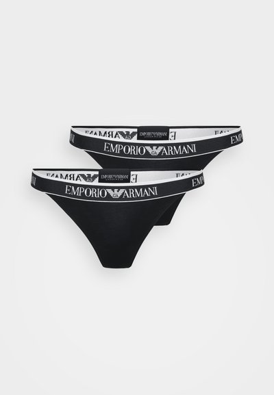 Zwarte slipjes met een brede elastische tailleband met het 'Emporio Armani' logo in het wit. Gladde stof met een klassiek ontwerp, minimale bedekking.