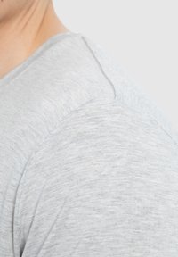 Lichtgrijs T-shirt met korte mouwen van zacht, gemêleerd materiaal, met een klassieke ronde halslijn en subtiele naaddetails op de schouders.