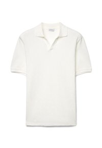 Polo blanc avec un motif en losanges texturé, manches courtes et col classique. Tissu doux, conçu pour le confort et la respirabilité.