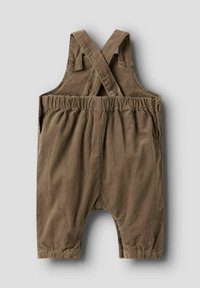 Olivengrønne kordfløjlsforbundne bukser med krydsryg, elastisk talje og tapered ben. Har sidelommer og knapdetaljer.