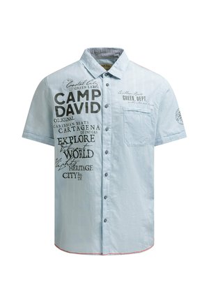 Camp David, CAMP DAVID KURZARMHEMD MIT WEBSTRUKTUR UND LOGO PRINTS - Shirt - silver blue