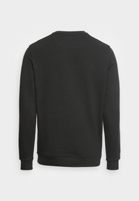 Hanorac negru cu mâneci lungi, decolteu rotund și manșete ribbate. Textură netedă, fără modele sau logo-uri vizibile. Design simplu, fără embellishuri.