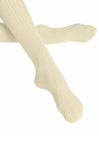 Collant beige a coste con una texture liscia, aspetto leggermente trasparente e design a punta rotonda. Ideali per essere indossati a strati o per l'uso casual.