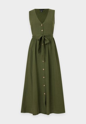 New Look, DARK KHAKI SLEEVELESS BUTTON THROUGH MIDI DRESS - Vestido camisero - khaki